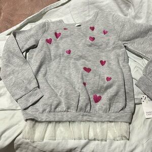 Harper canyon 8 grey hot pink sparkle heart sweatshirt tulle hemline ruffled nwt